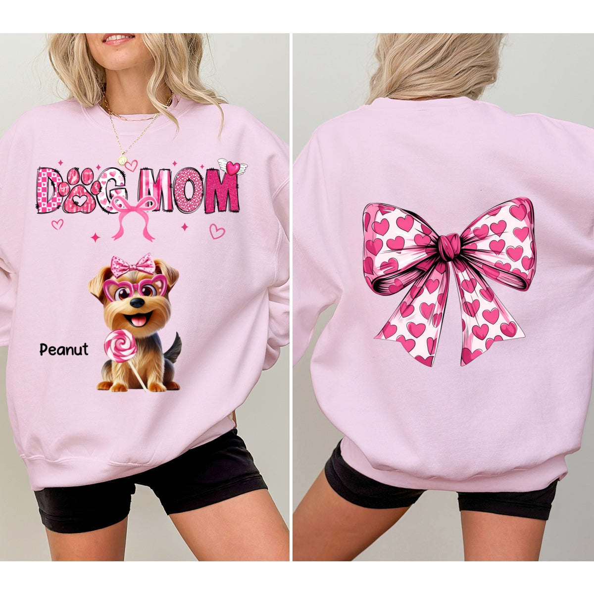 Dog Mom Cute Coquette Cartoon Dog Gift Personalized Double Sided Sweatshirt