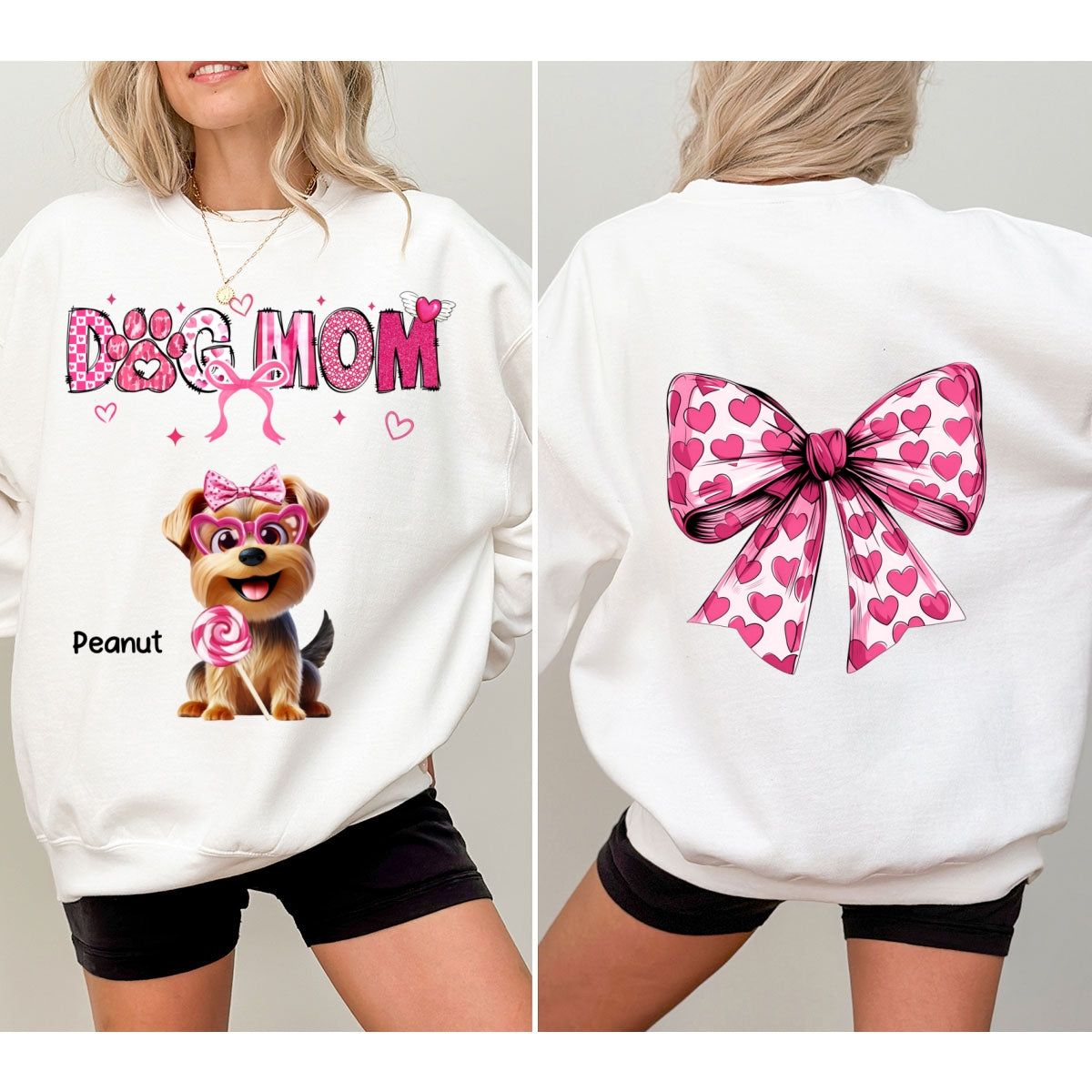 Dog Mom Cute Coquette Cartoon Dog Gift Personalized Double Sided Sweatshirt