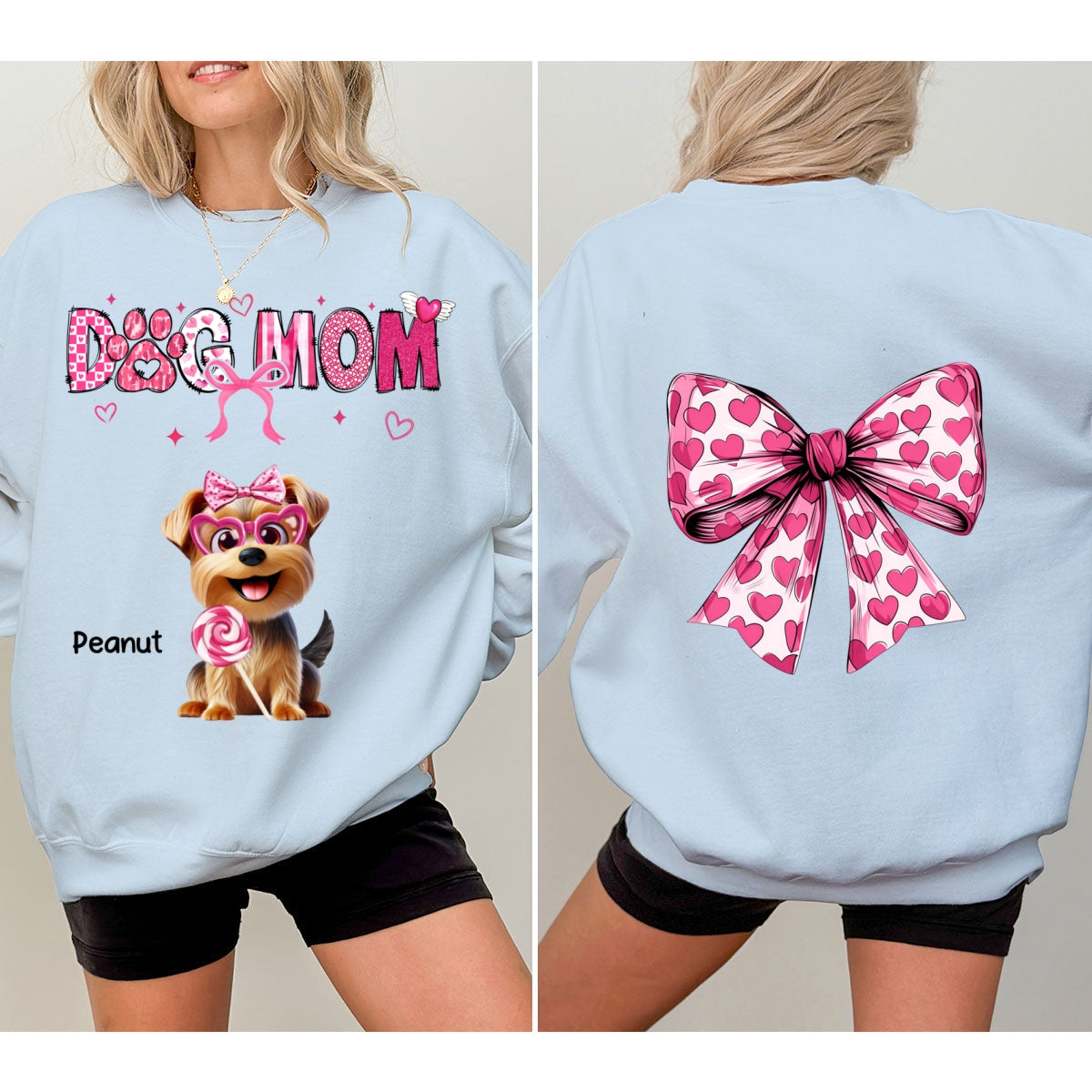 Dog Mom Cute Coquette Cartoon Dog Gift Personalized Double Sided Sweatshirt