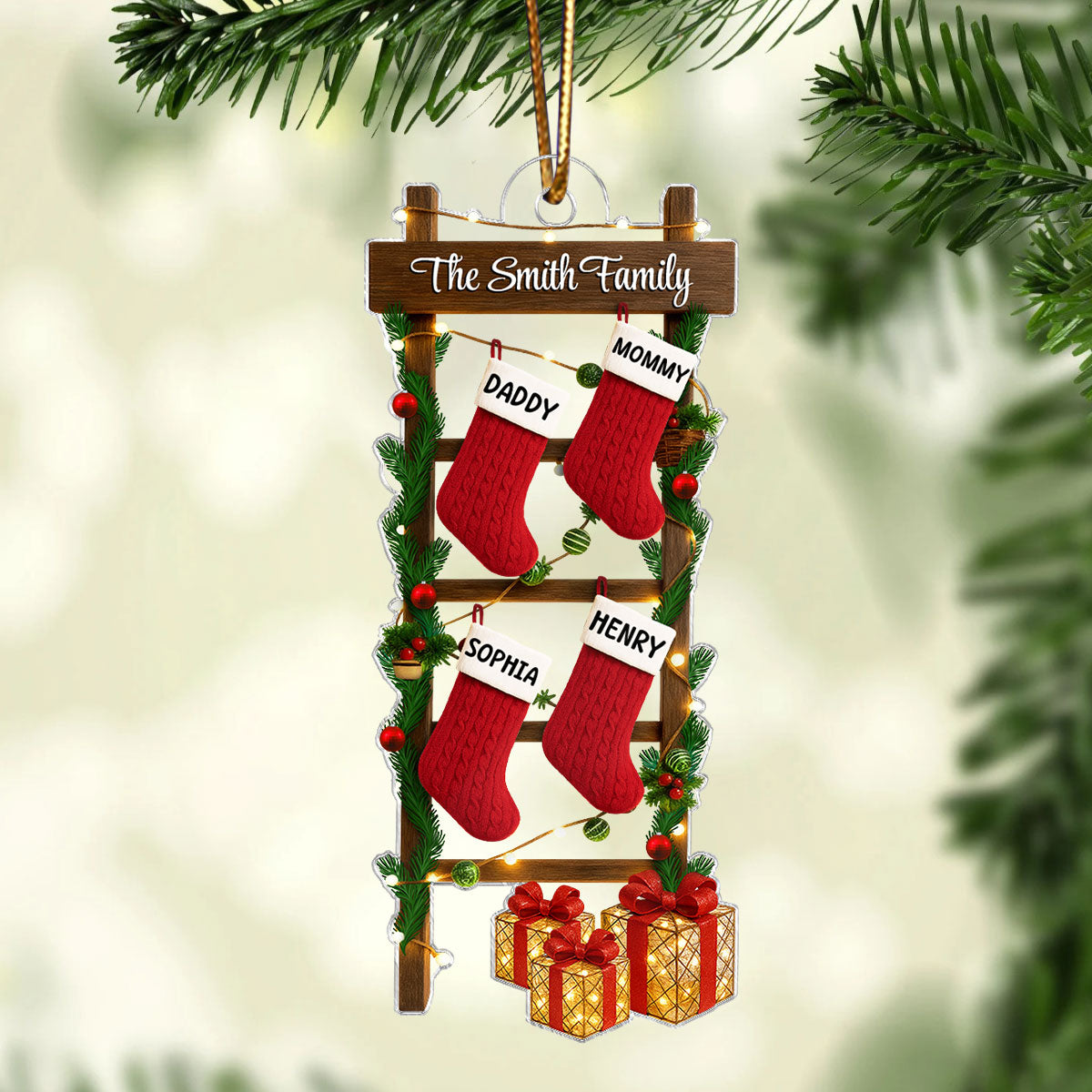 Family Names Ladder Stocking 3D Effect - Persnalized Acrylic Ornament - Christmas Gift