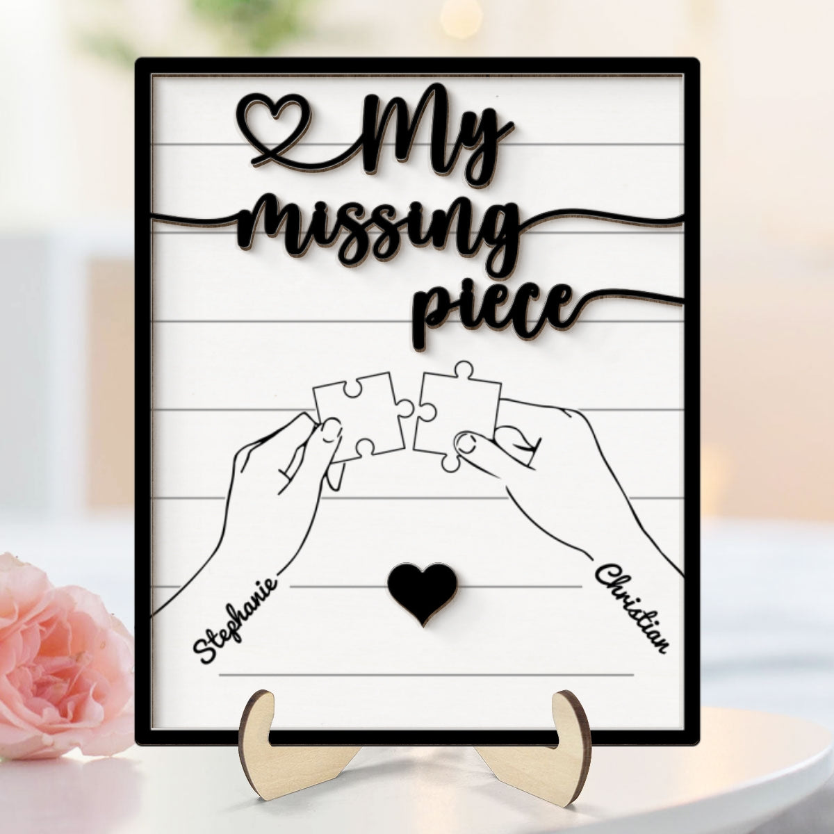 Couple Hands Holding Puzzle Personalized 2-Layer Wooden Plaque, Gift For Him, Gift For Her