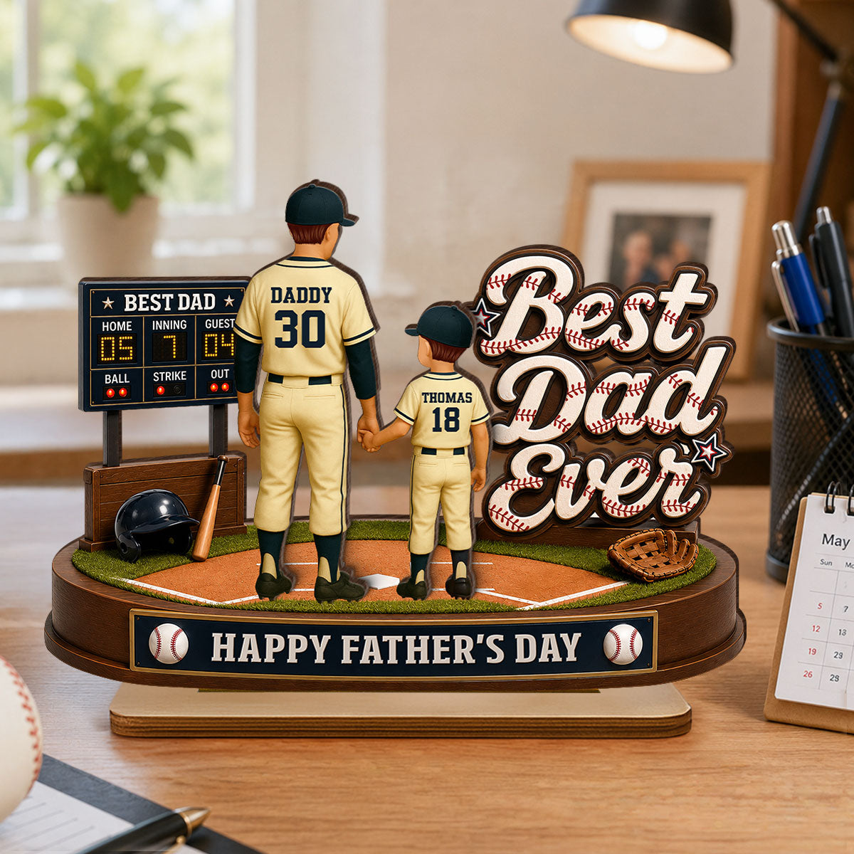 Best Baseball Dad Ever We Caught The Best Dad - Personalized 2-Layered Wooden Plaque - Gift For Dad, Husband