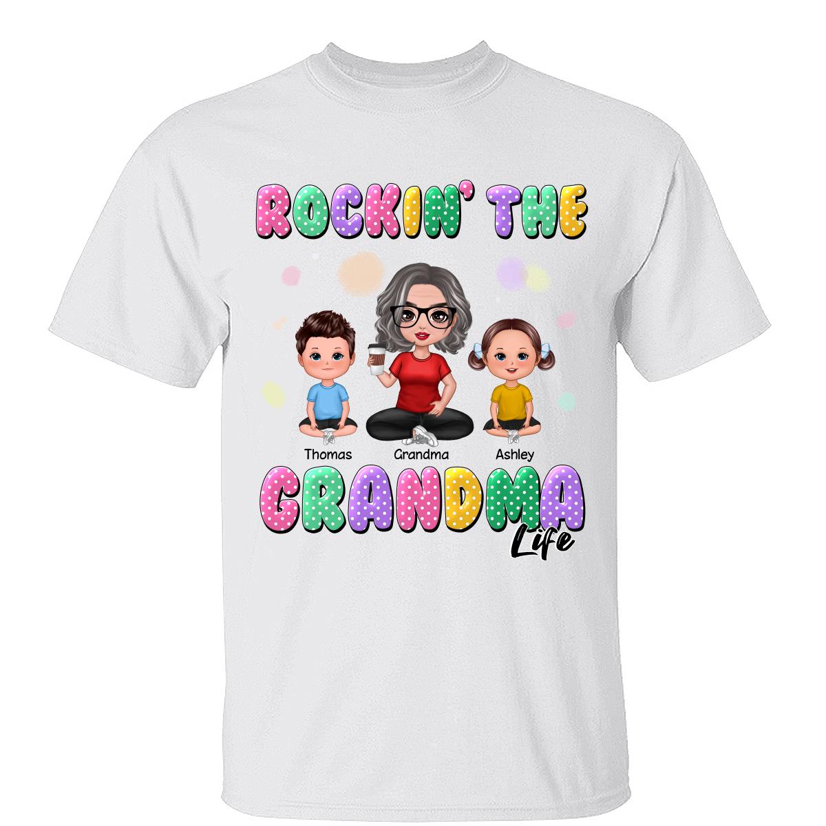 Rockin‘ Grandma Life Colorful Polka Dot Personalized Shirt