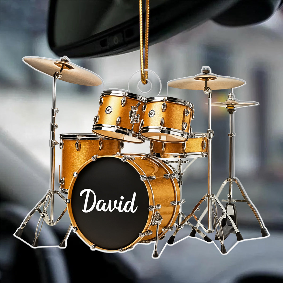 Custom Name Gold Drum Set - Personalized Acrylic Ornament - Thoughtful Drummer Christmas Gift, Musician Christmas Tree Hanging Decor