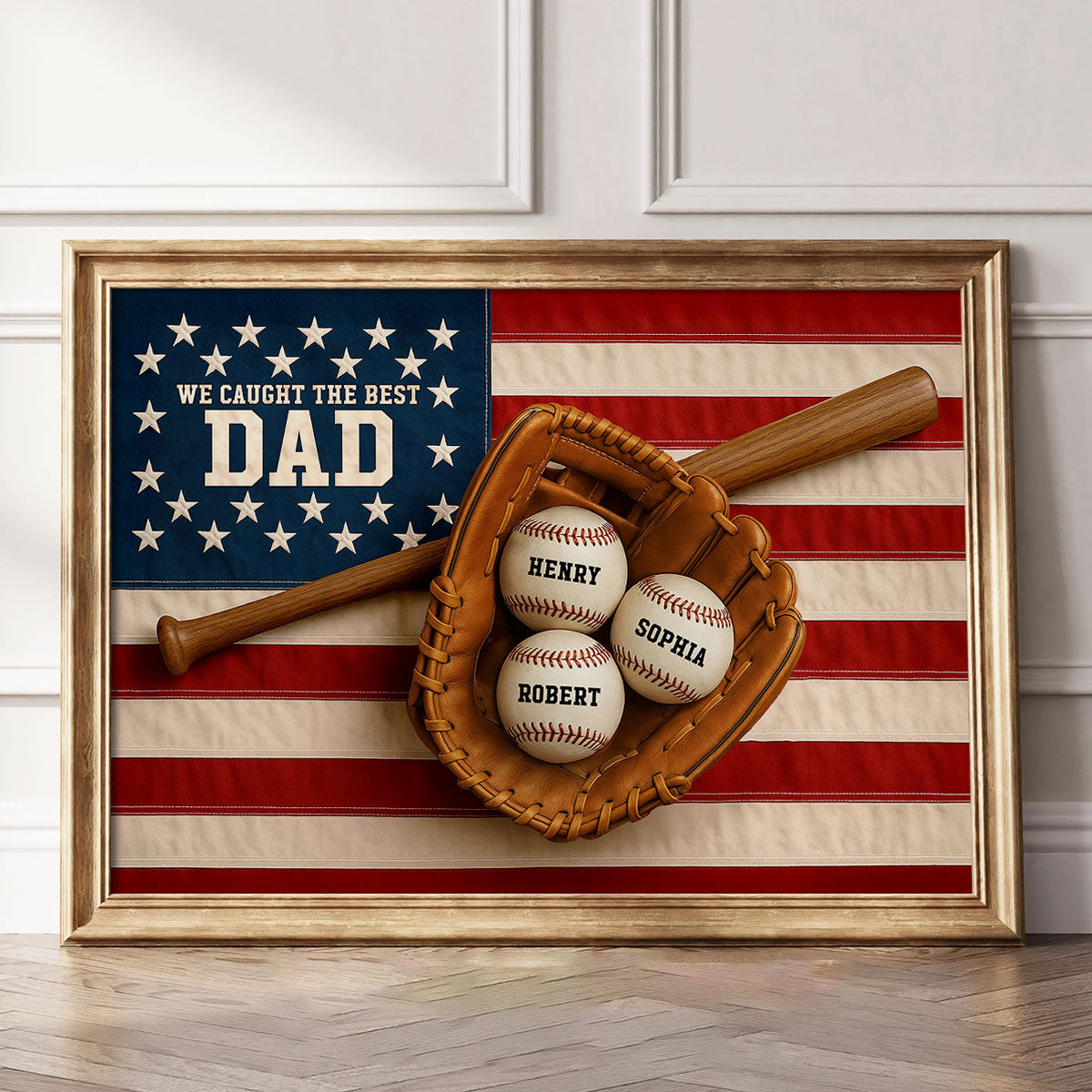 Nation Flag We Caught The Best Dad Baseball 3D Effect Personalized Poster, Unique Father's Day Gift For Dad