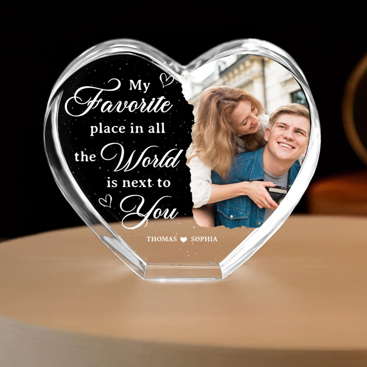 My Favorite Place Is Next To You Upload Photo Premium Crystal Heart LED, Personalized Couple Home Bedroom Decoration, Perfect Valentine's Gift For Her, For Wife, For Girlfriend, Free Delivery Included