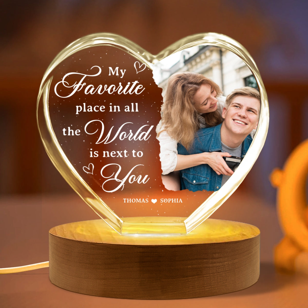 My Favorite Place Is Next To You Upload Photo Premium Crystal Heart LED, Personalized Couple Home Bedroom Decoration, Perfect Valentine's Gift For Her, For Wife, For Girlfriend, Free Delivery Included