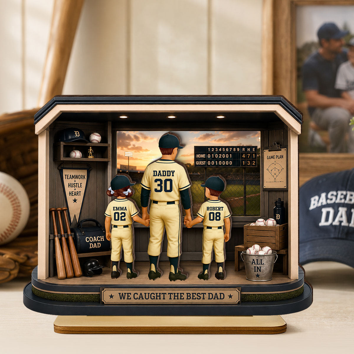 Home Run Baseball Dad & Kids - Personalized 2-Layered Wooden Plaque - Gift For Dad, Husband