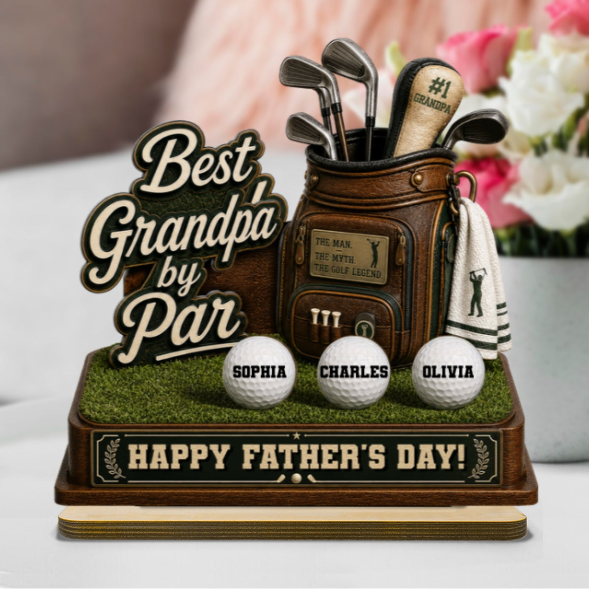 Best Grandpa By Par Custom Kid Name - Personalized 2-Layered Wooden Plaque - Gift For Golf Grandpa, Dad, Husband