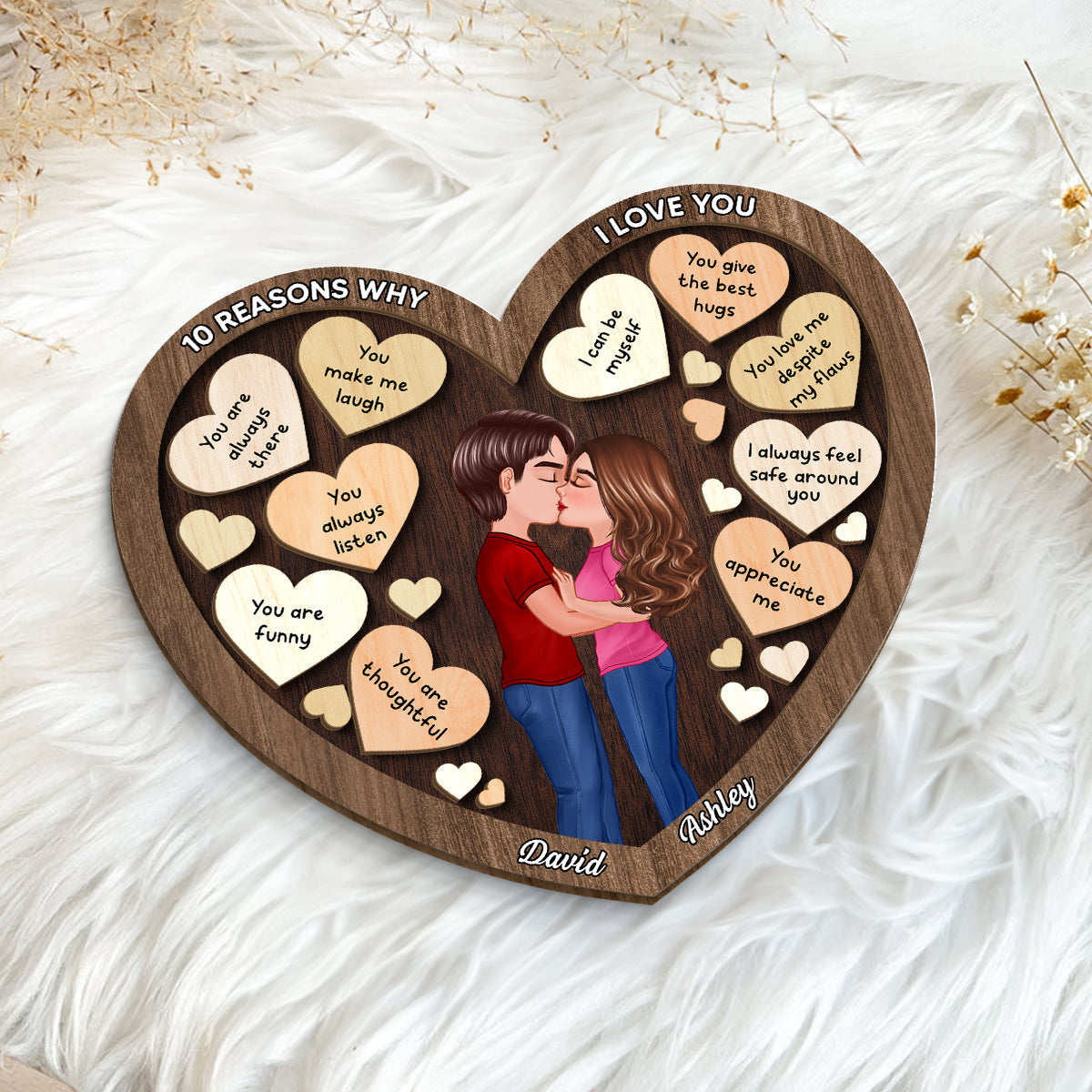 Doll Couple Kissing In Heart Reasons Why I Love You, Gift For Him, For Her