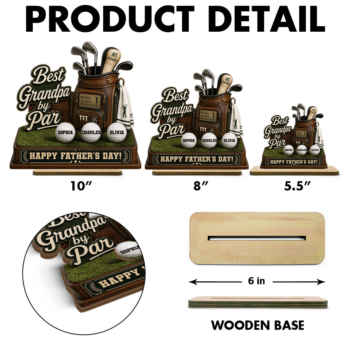Best Grandpa By Par Custom Kid Name - Personalized 2-Layered Wooden Plaque - Gift For Golf Grandpa, Dad, Husband