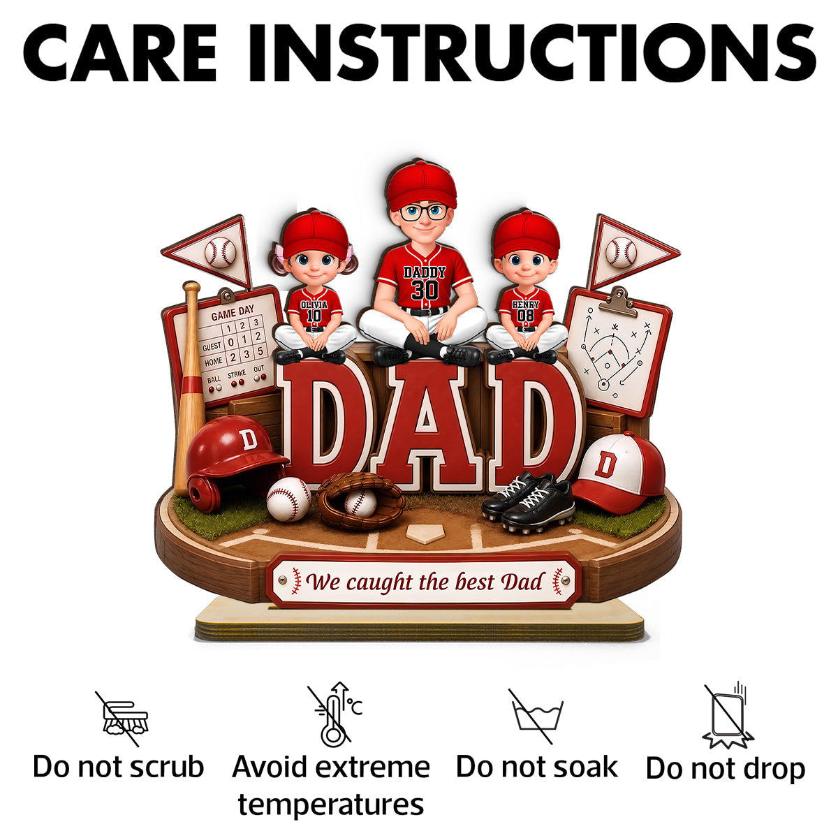 Baseball Dad Kids We Caught The Best Dad - Personalized 2-Layered Wooden Plaque - Gift For Dad, Husband