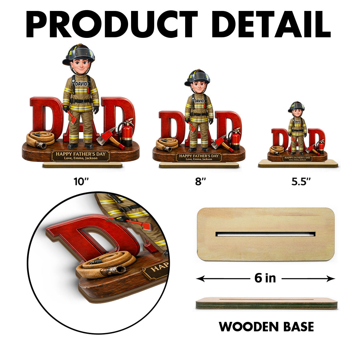 Proud American Firefighter Dad - Personalized 2-Layered Wooden Plaque - Gift For Dad
