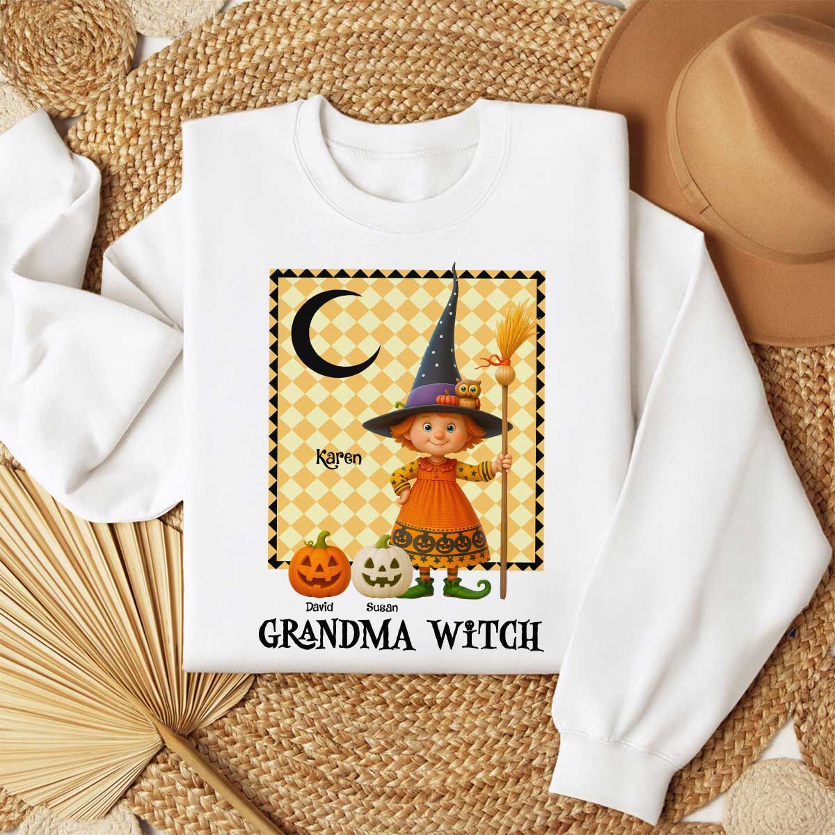 Grandma Witch Pumpkin Personalized Sweatshirt, Halloween Cozy Fall Sweatshirt for Grandma