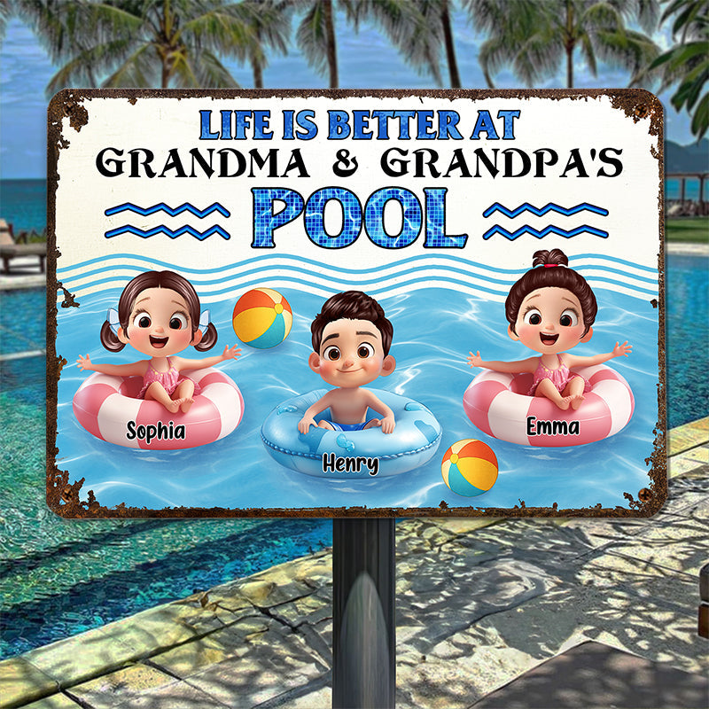 Life is Better at Grandma & Grandpa Pool - Personalized Metal Sign