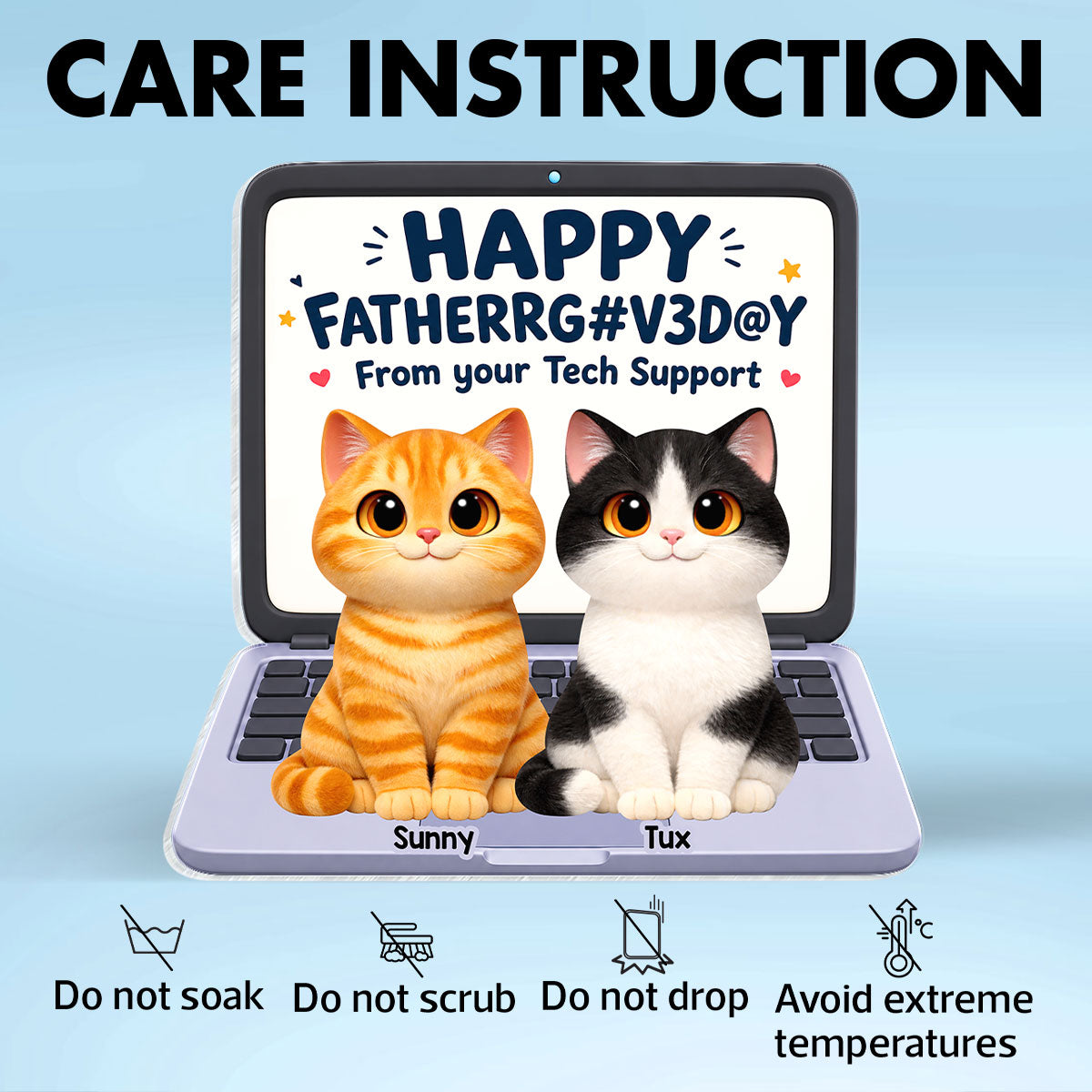 Cute Fluffy Cats Happy From Tech Support 2D Flat - Personalized Acrylic Block Plaque - Funny Gift For Cat Dad, Cat Lovers