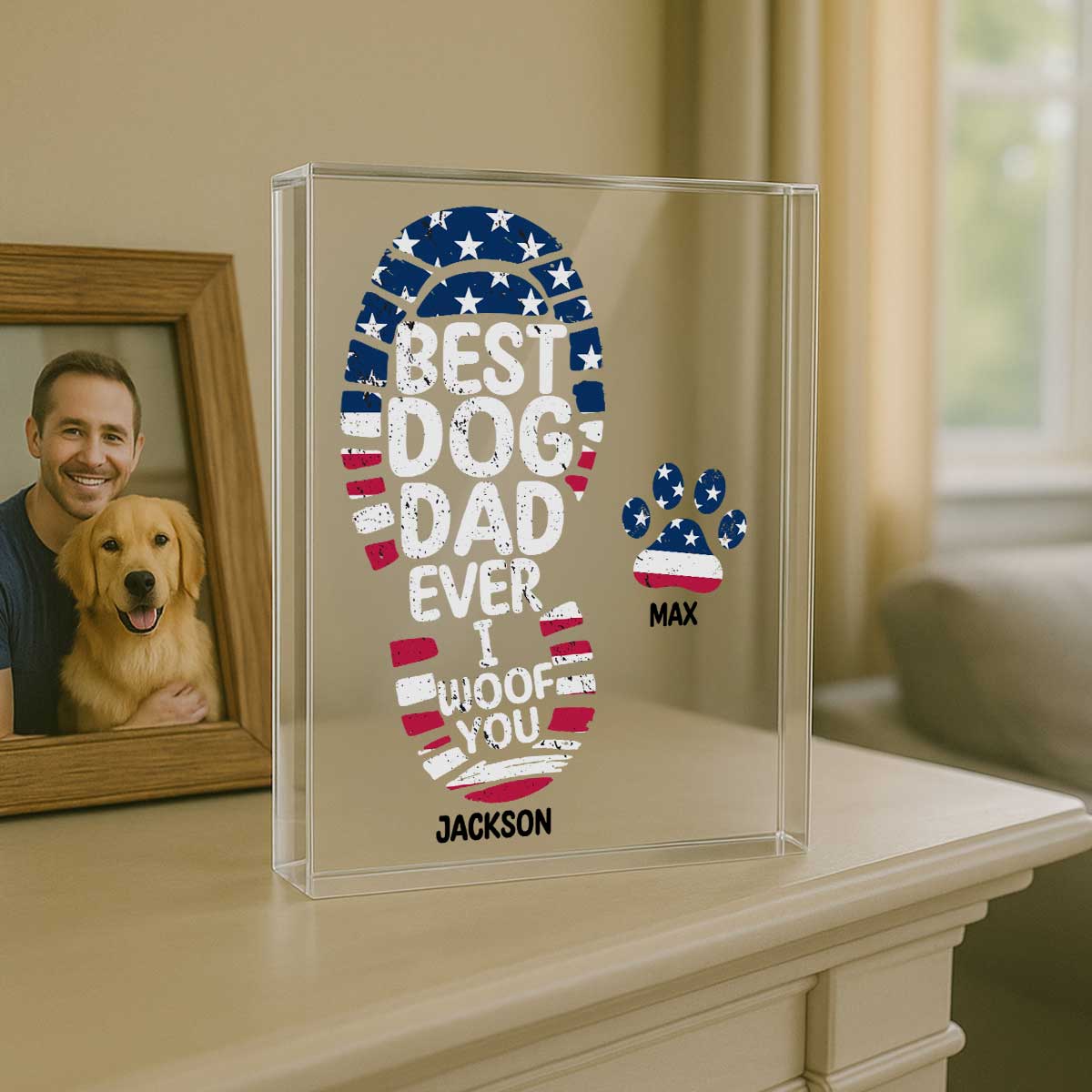 Best Dog Dad Ever We Woof You Personalized Acrylic Block Plaque, Gift for Dog Dads