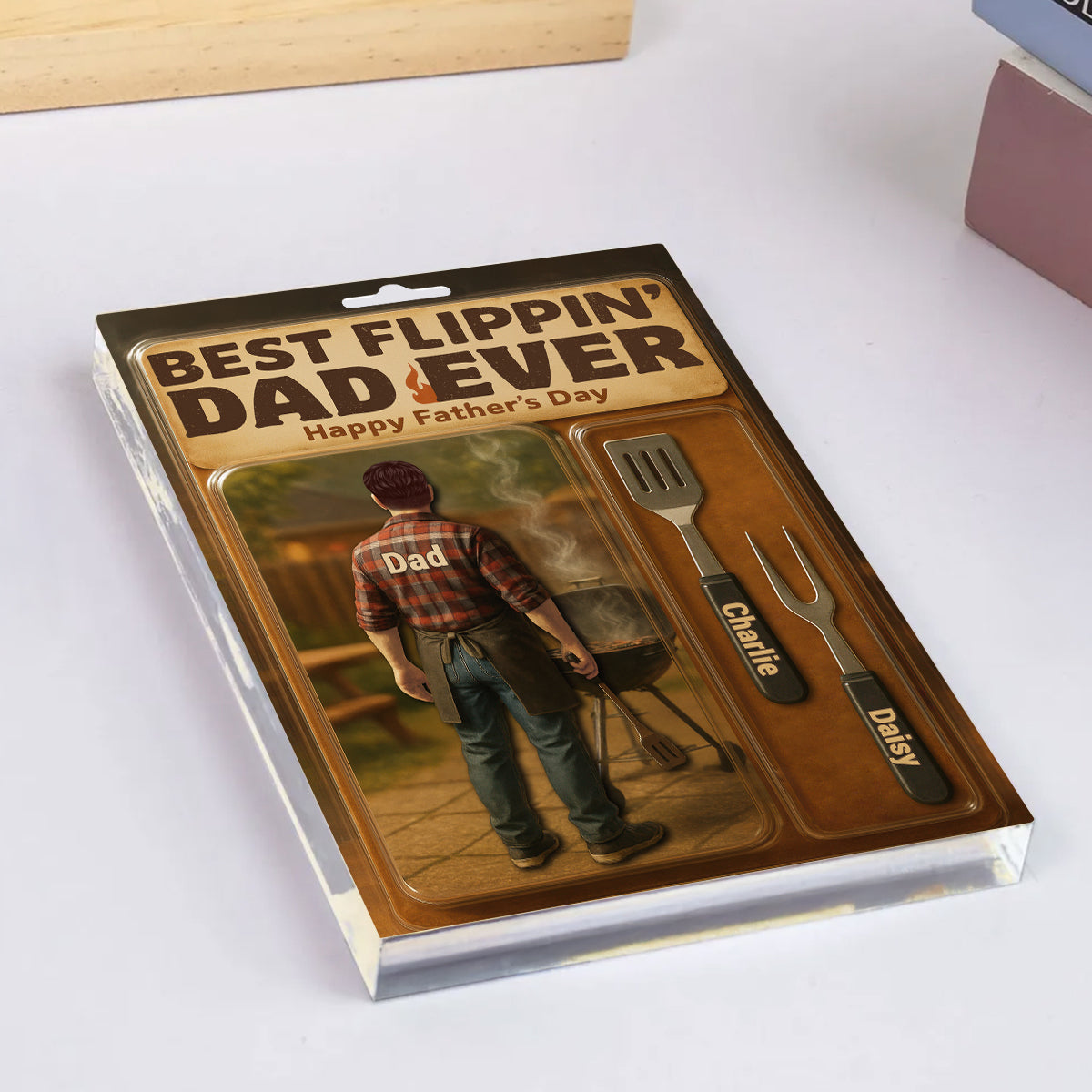 Best Flippin' Dad Ever With Kids' Names Custom Figure Personalized Acrylic Block Plaque, Unique Gift For Him, For Dad, For Grandpa