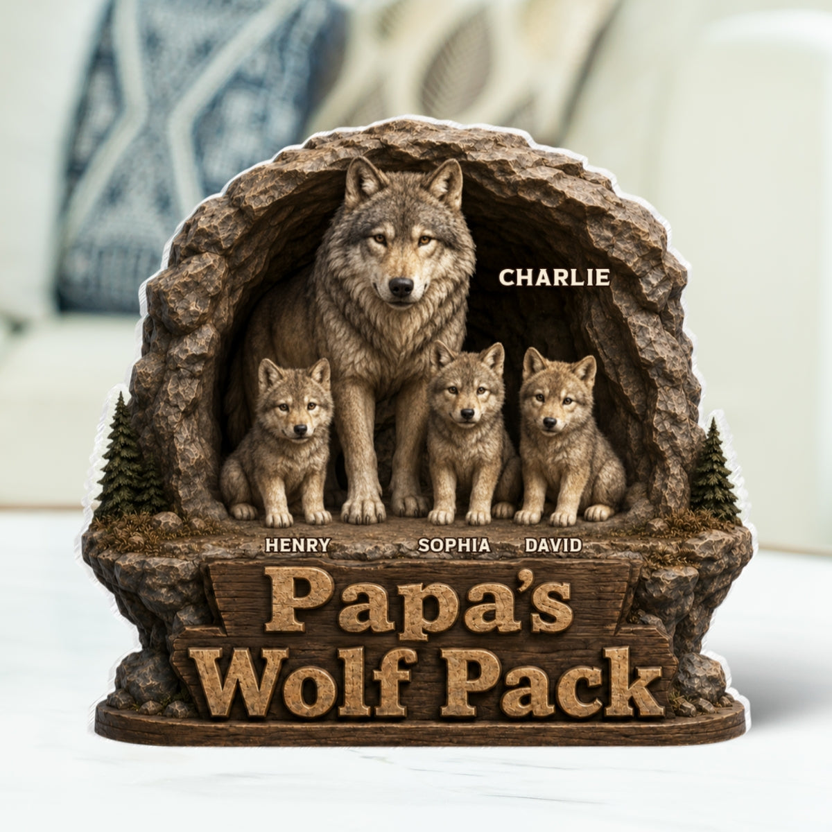 Dad Papa's Wolf Pack - Personalized Acrylic Block Plaque - Cool Gift For Dad, Husband
