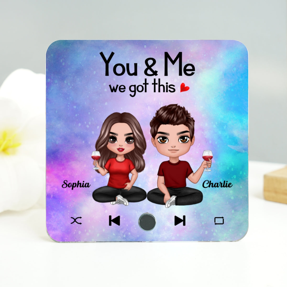 Doll Couple Sitting Together Since Favorite Song Personalized Music Fridge Magnet, Gift For Couple
