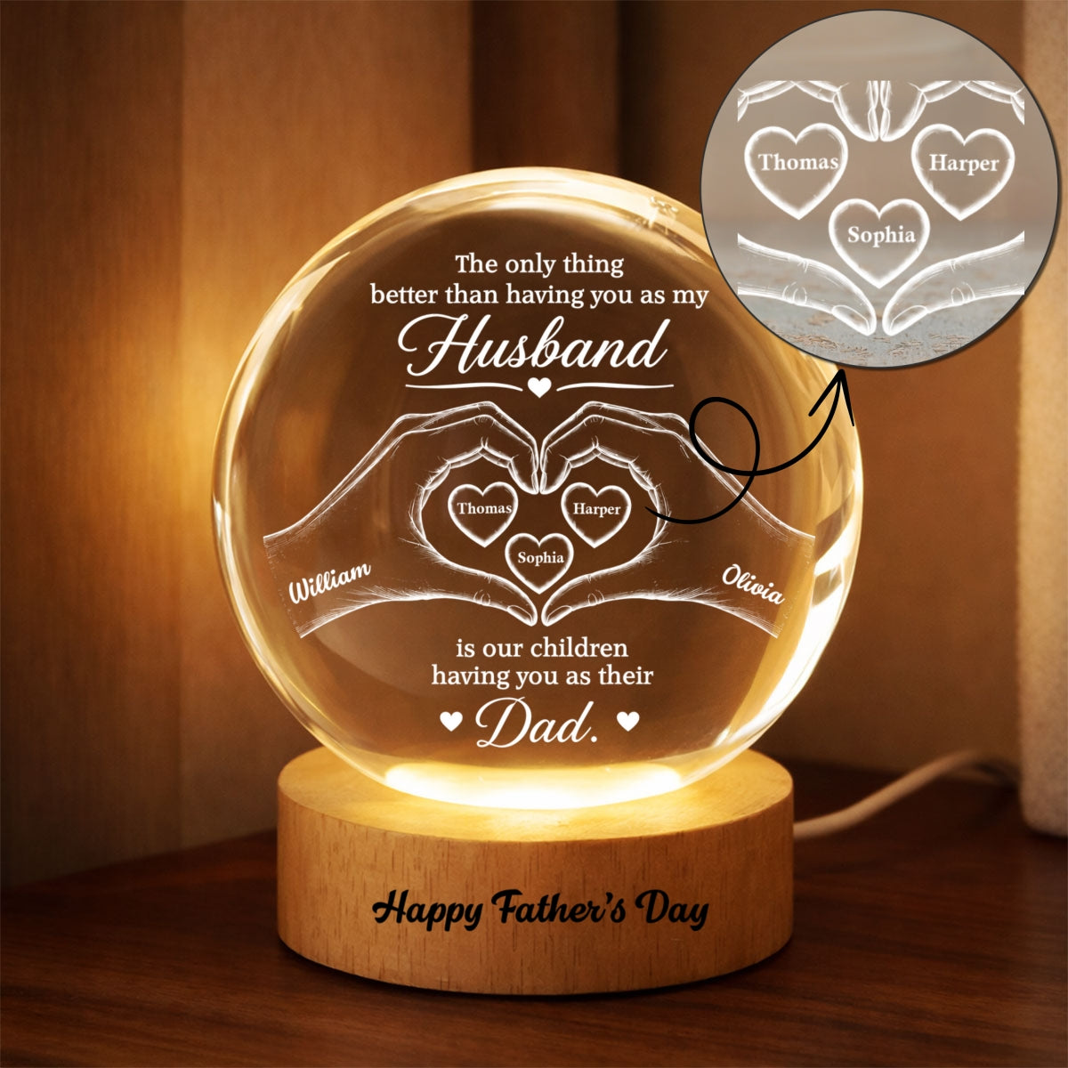 The Only Thing Having You As My Husband Hearts in Hands - Personalized Crystal Ball LED Night Light - Gift For Husband