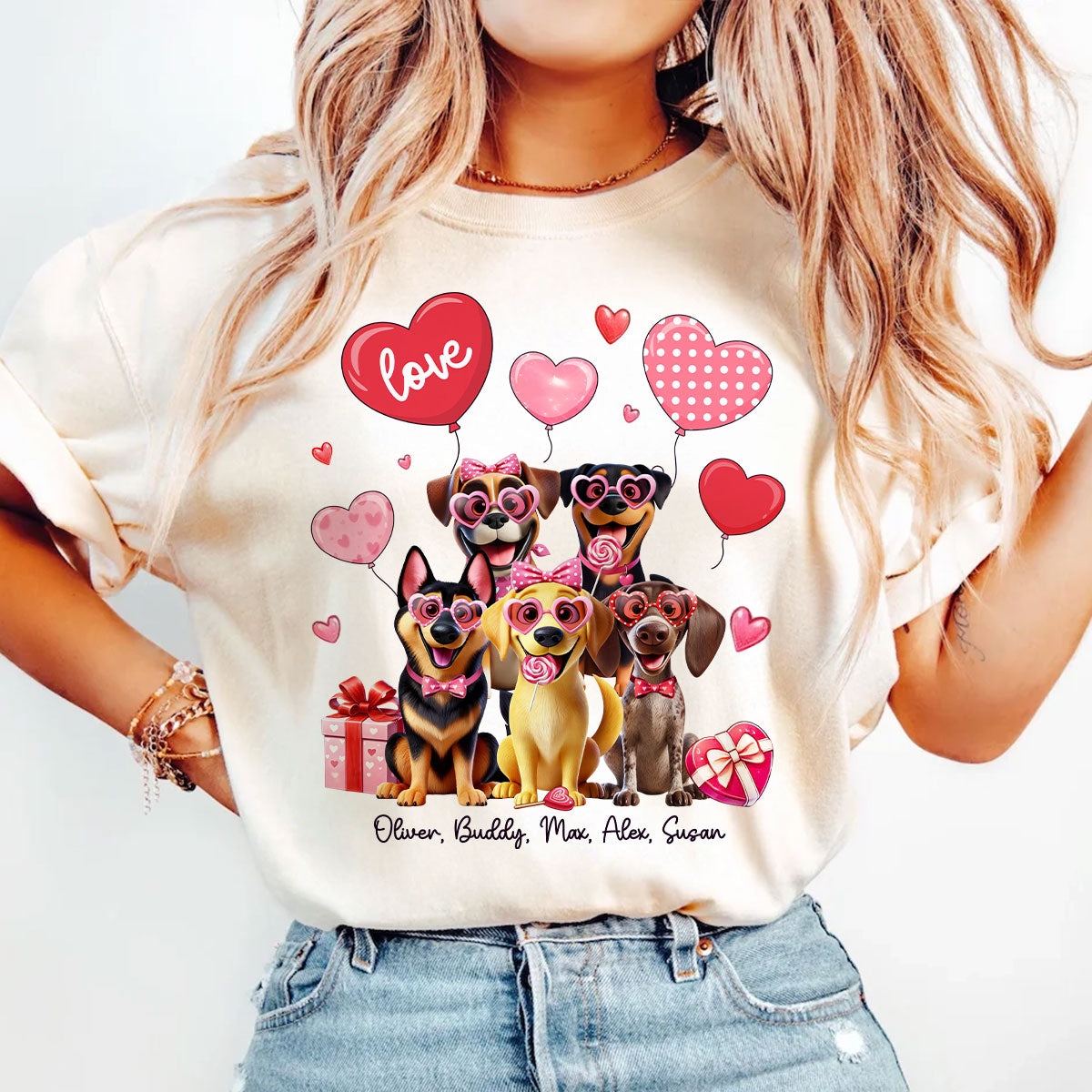 Personalized Heart Balloon Shirt For Dog Mom, 3D Cute Dogs