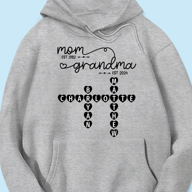 Mom Grandma Est. Swirl Crossword Puzzle Art Personalized Shirt