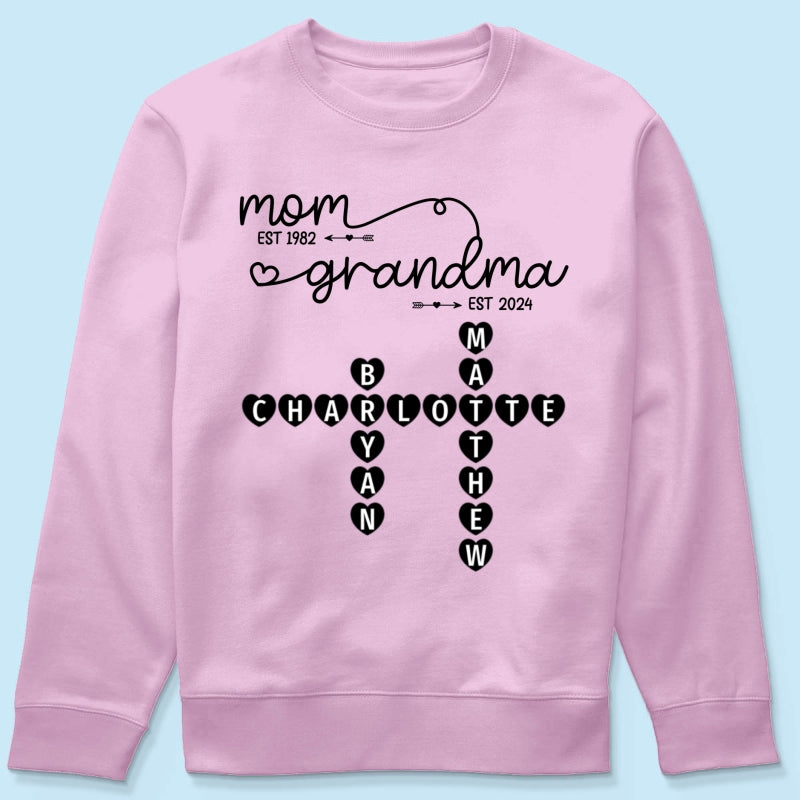 Mom Grandma Est. Swirl Crossword Puzzle Art Personalized Shirt