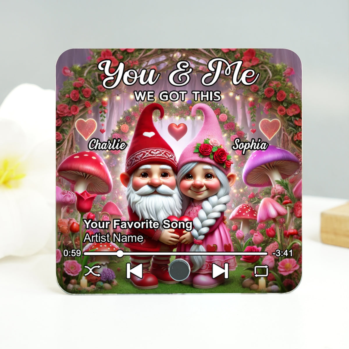 Gnome Couple Personalized Music Fridge Magnet, Heartfelt Gift For Couple, For Him, For Her, Boyfriend, Girlfriend, Husband, Wife