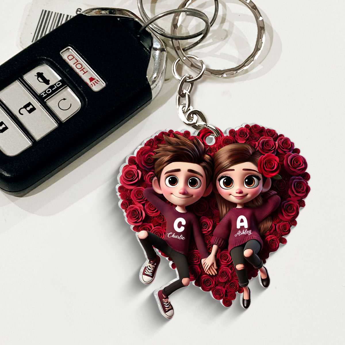 Rose Heart Couple Personalized Acrylic Keychain, Gift for her, Gift for him
