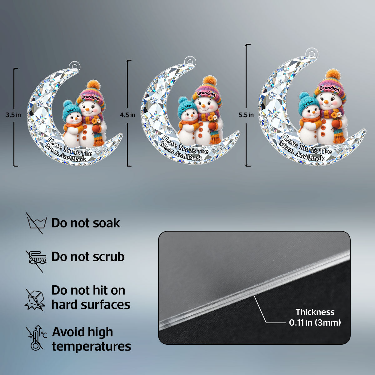 Love my Grandkid to the Moon and Back 3D Crystal Effect - Personalized Acrylic Ornament - Christmas Gift for Grandma, Grandkids