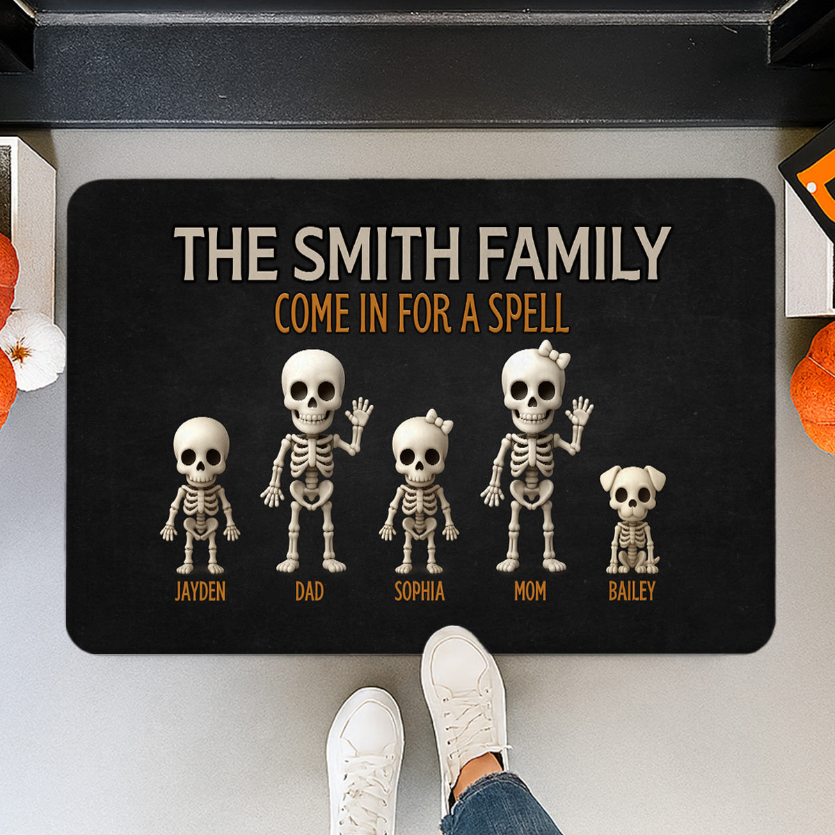 3D Effect Halloween Spooky Funny Skeleton Family - Personalized Doormat