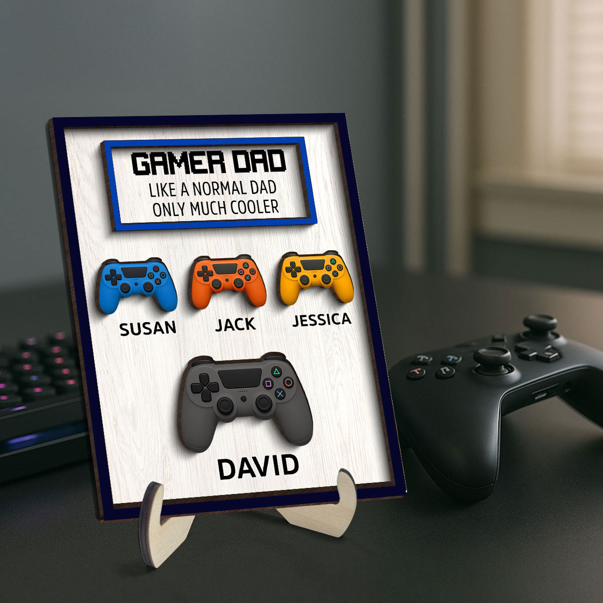 Gamer Dad Much Cooler Custom Controller Personalized 2-Layered Wooden Plaque, Gift for Gamer Dads