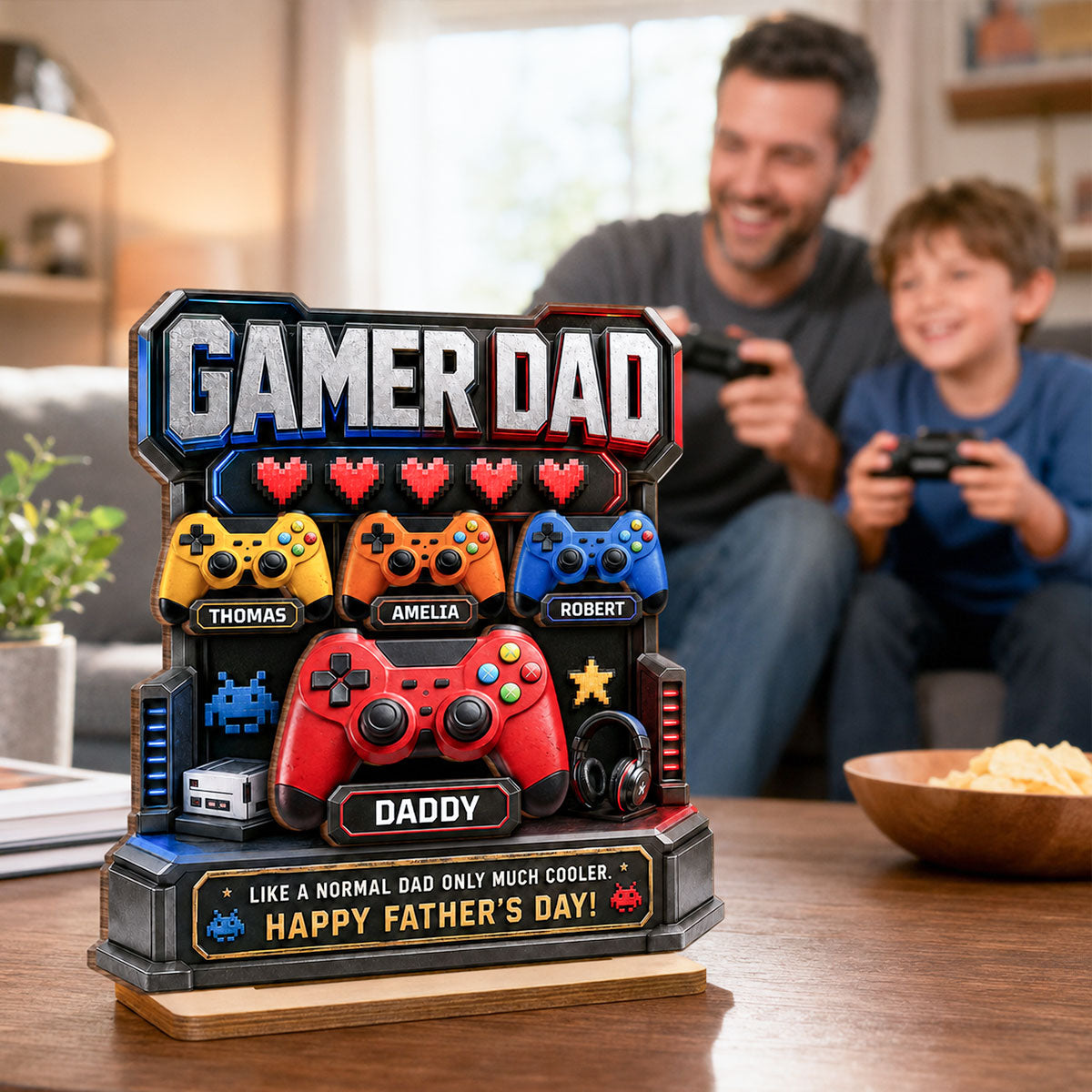 Gamer Dad Much Cooler - Personalized 2-Layered Wooden Plaque - Gift for Dad, Husband