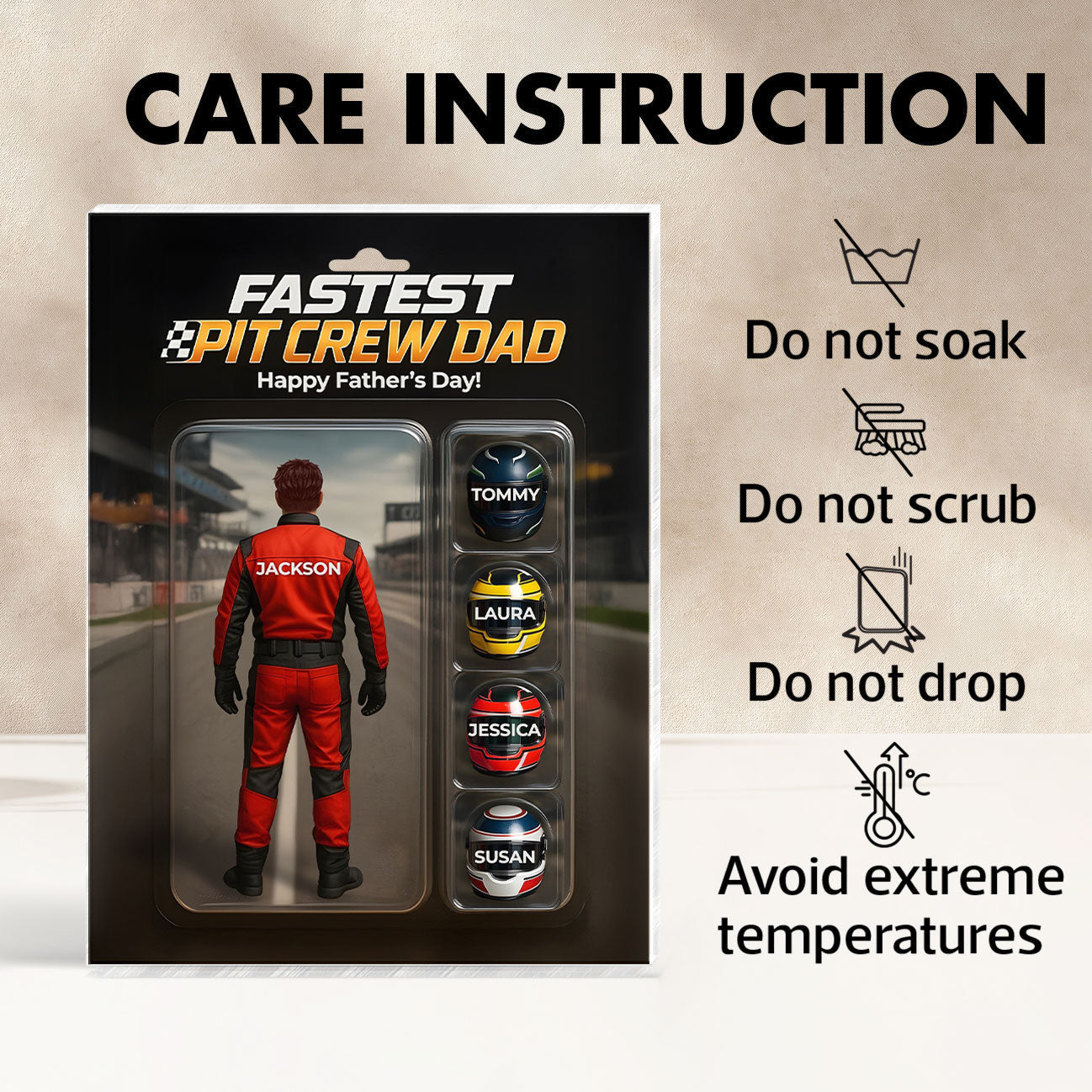 Fastest Pit Crew Dad With Kids' Names Custom Figure Personalized Acrylic Block Plaque, Unique Gift For Him, For Motorsport Lover, Racing Dad