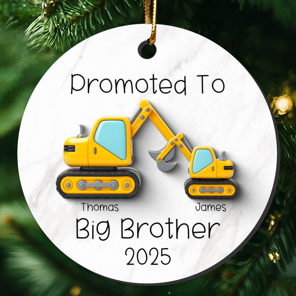 Promoted To Big Brother Big Sister 3D Effect Excavator - Personalized Ceramic Ornament - Proud New Big Siblings Gift