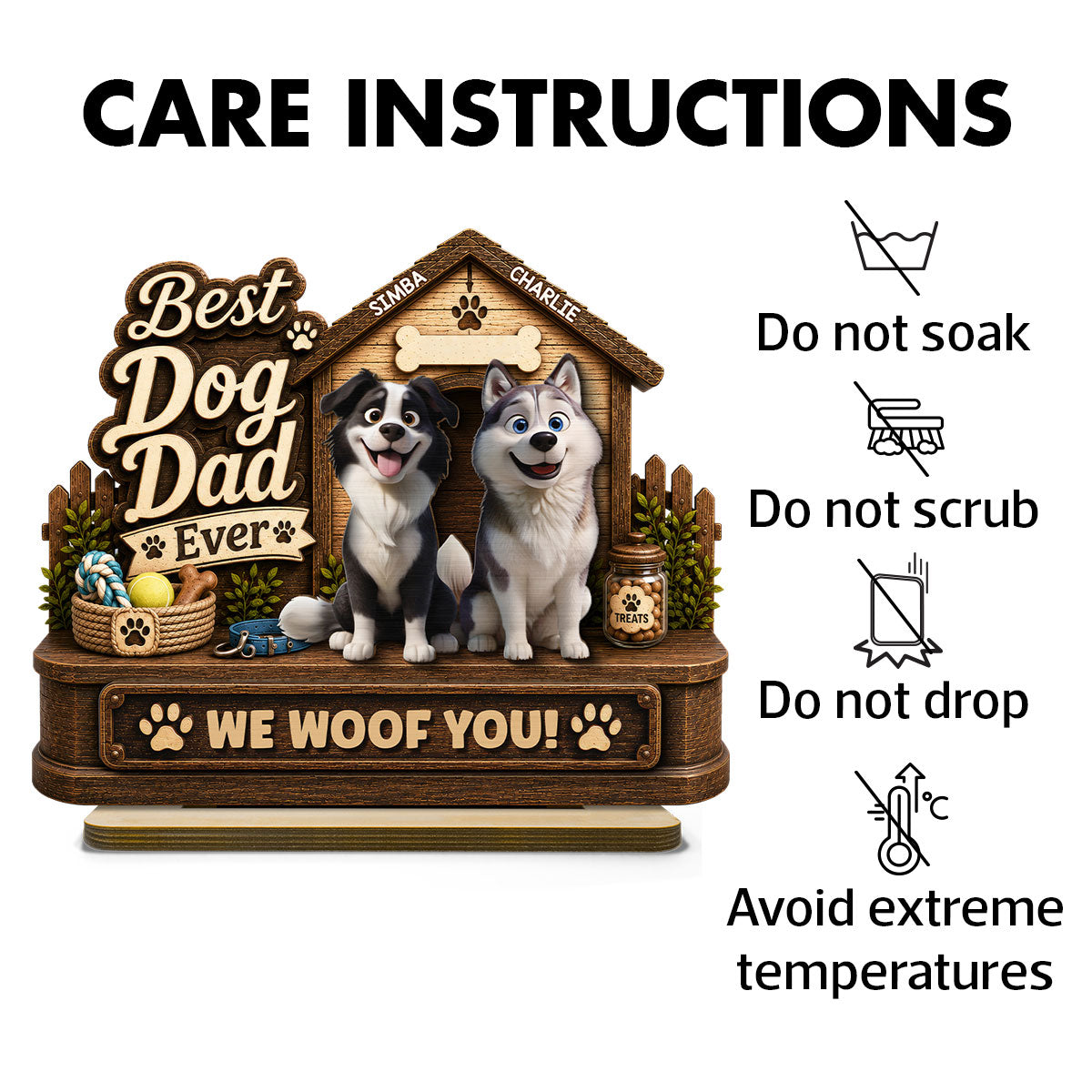 Best Dog Dad Ever Cute Dogs 2D Flat - Personalized 2-Layered Wooden Plaque - Gift For Dog Dad