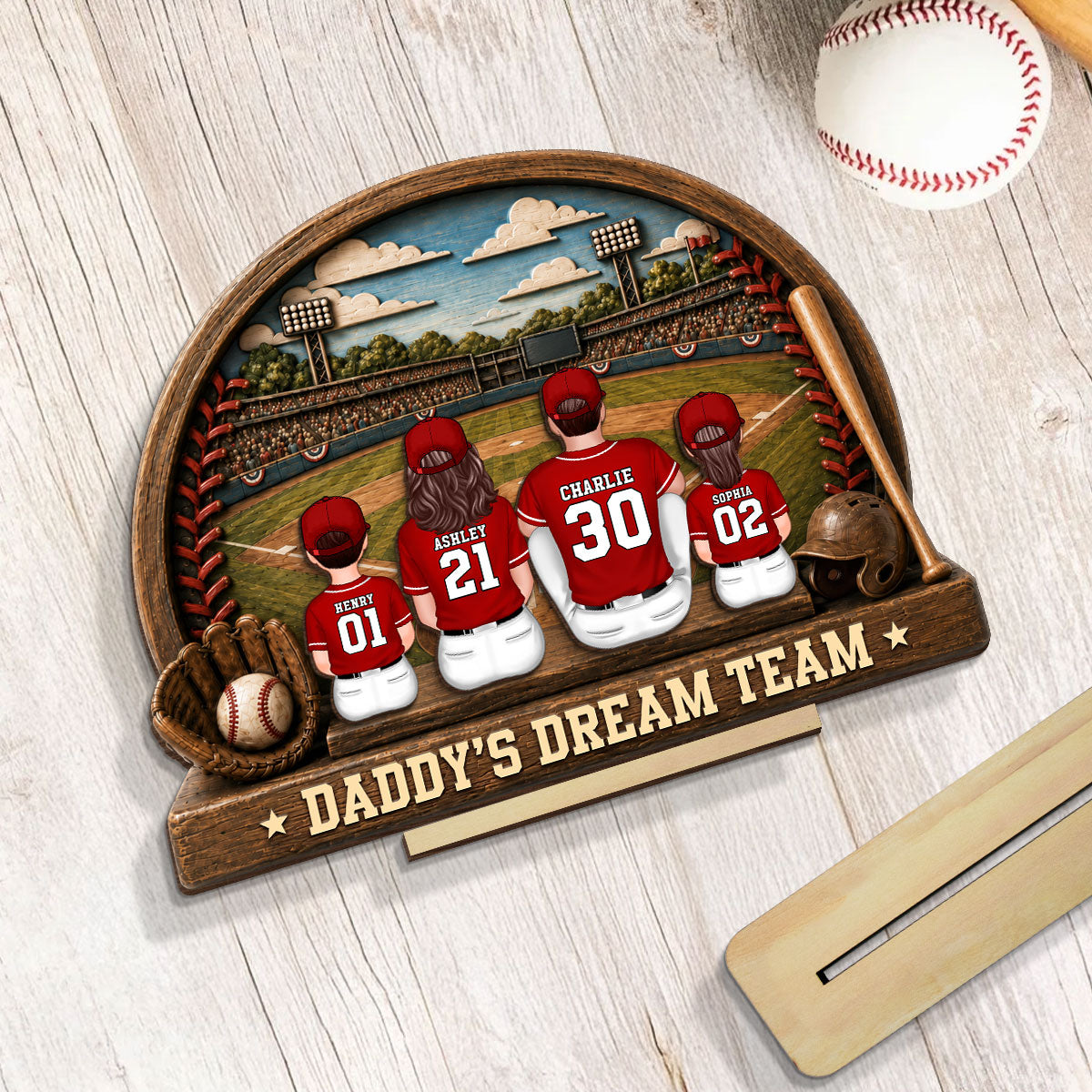 Retro Vintage Baseball Daddy's Dream Team - Personalized 2-Layered Wooden Plaque - Gift For Dad