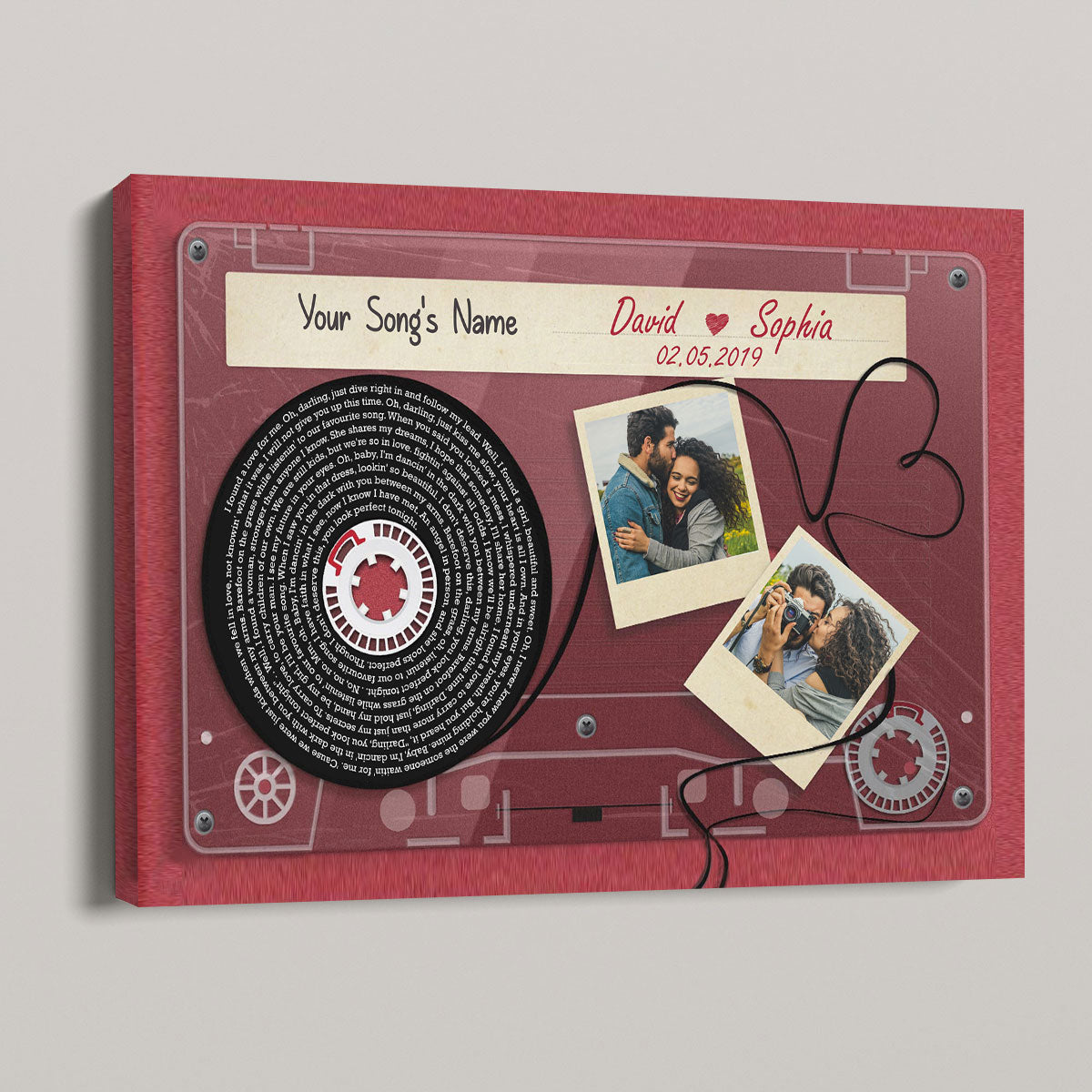Red Cassette Tape Song Lyrics Art Personalized Canvas, Anniversary Gift For Him, For Her, For The Couple