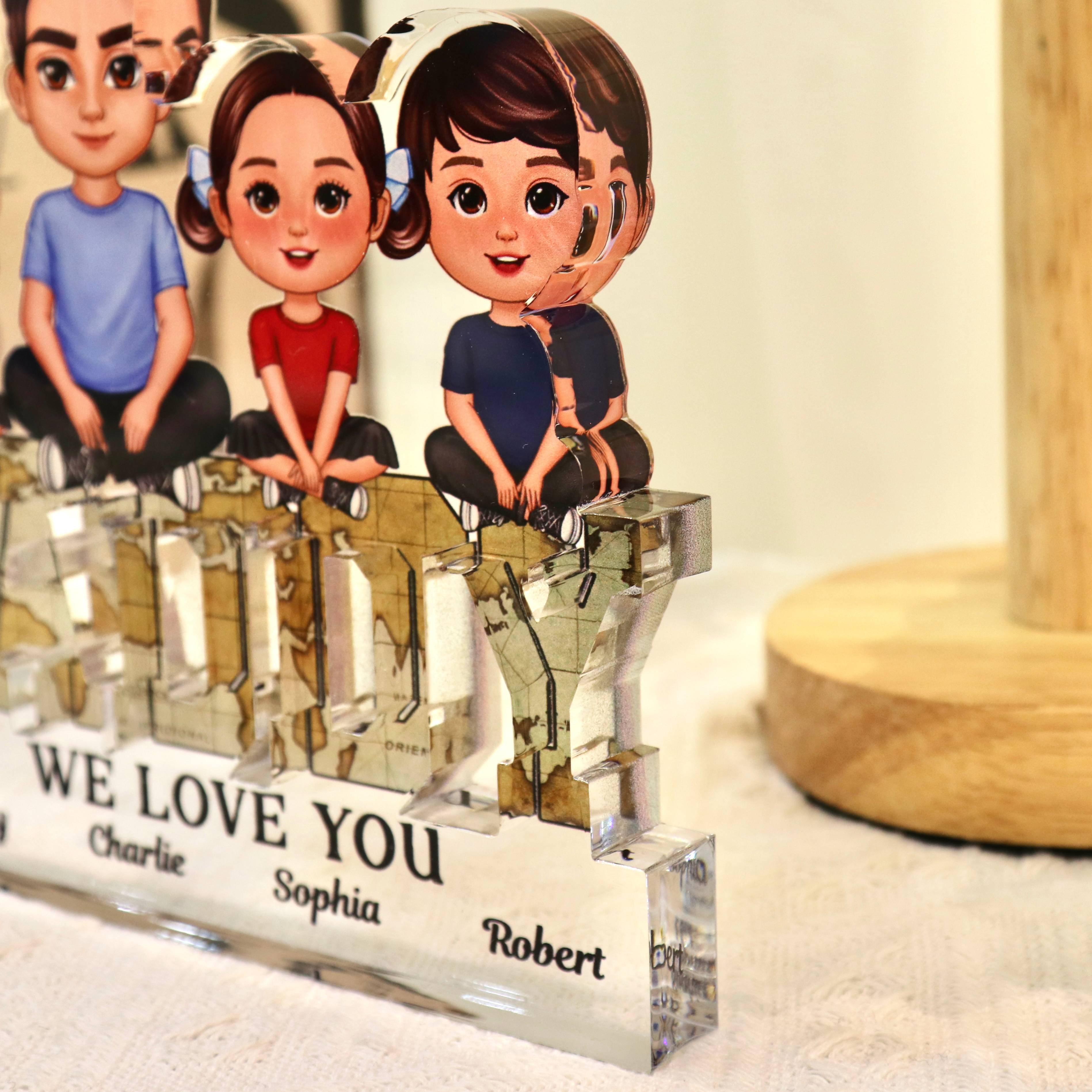 Daddy We Love You Dad & Kids Sitting On Word Personalized Acrylic Block Plaque