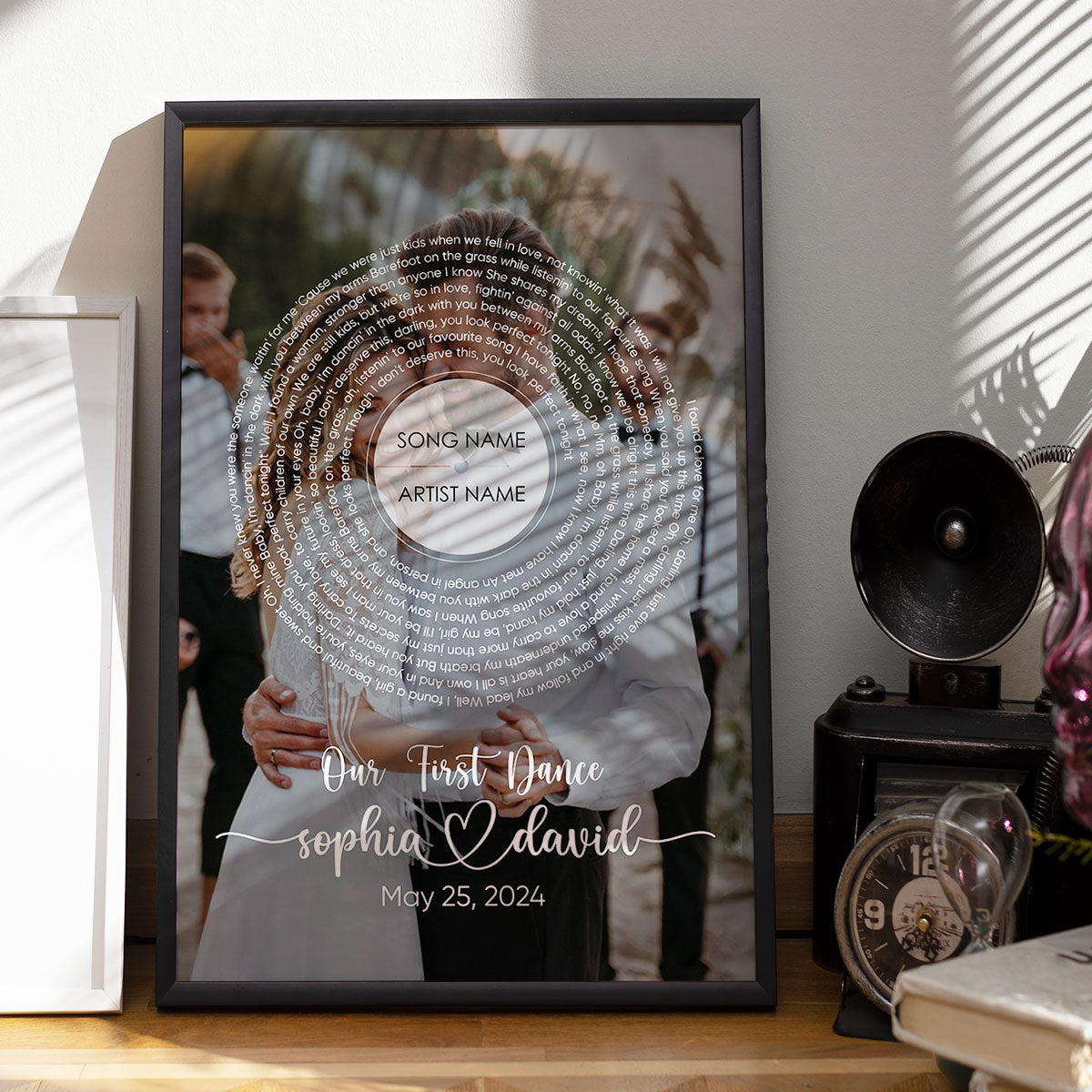 Vinyl Record Song Lyrics Art From Photo Personalized Poster, Wedding Anniversary Gift For Him, For Her