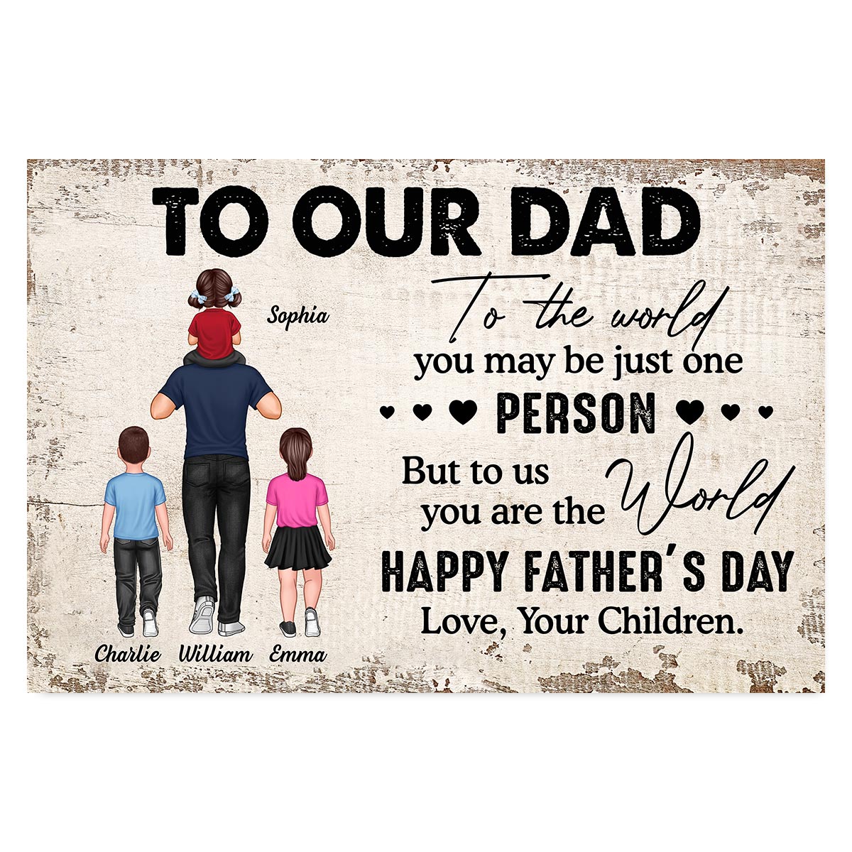To My Dad Piggy Back Personalized Horizontal Poster