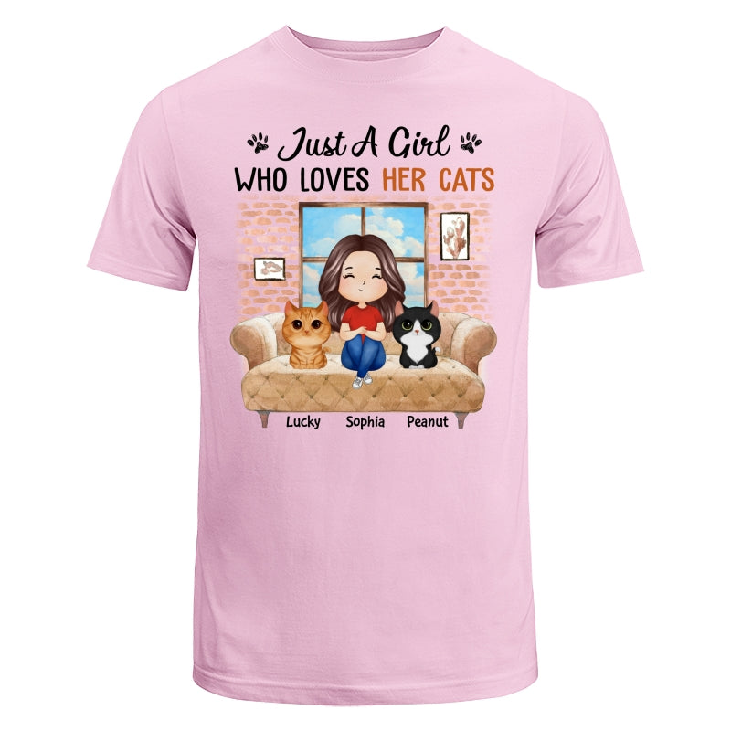 Just A Girl Who Loves Cats Watercolor Woman And Watercolor Cute Cats Sitting By The Window Personalized Shirt