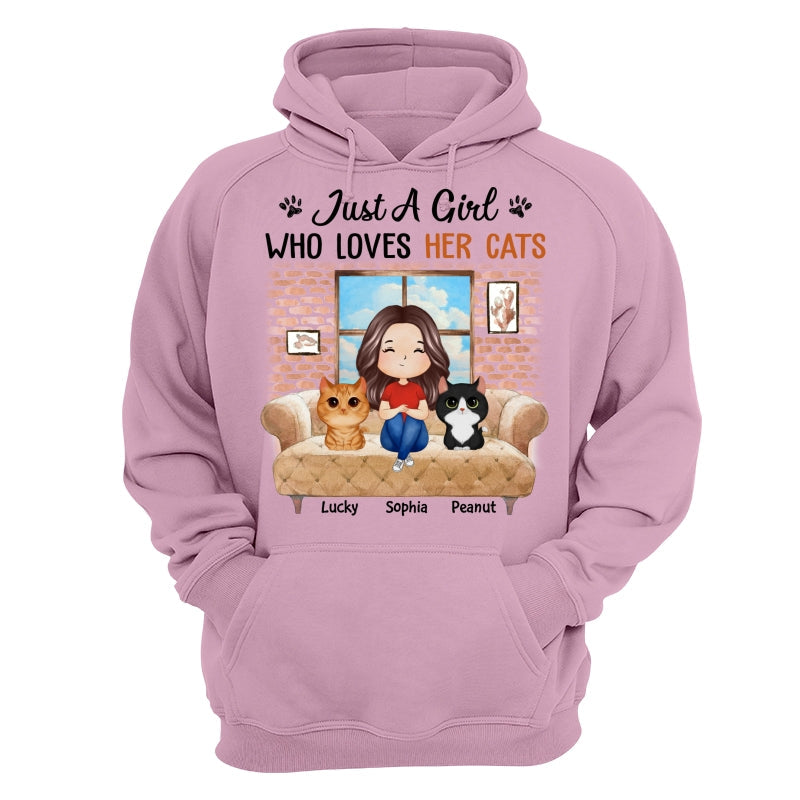 Just A Girl Who Loves Cats Watercolor Woman And Watercolor Cute Cats Sitting By The Window Personalized Shirt