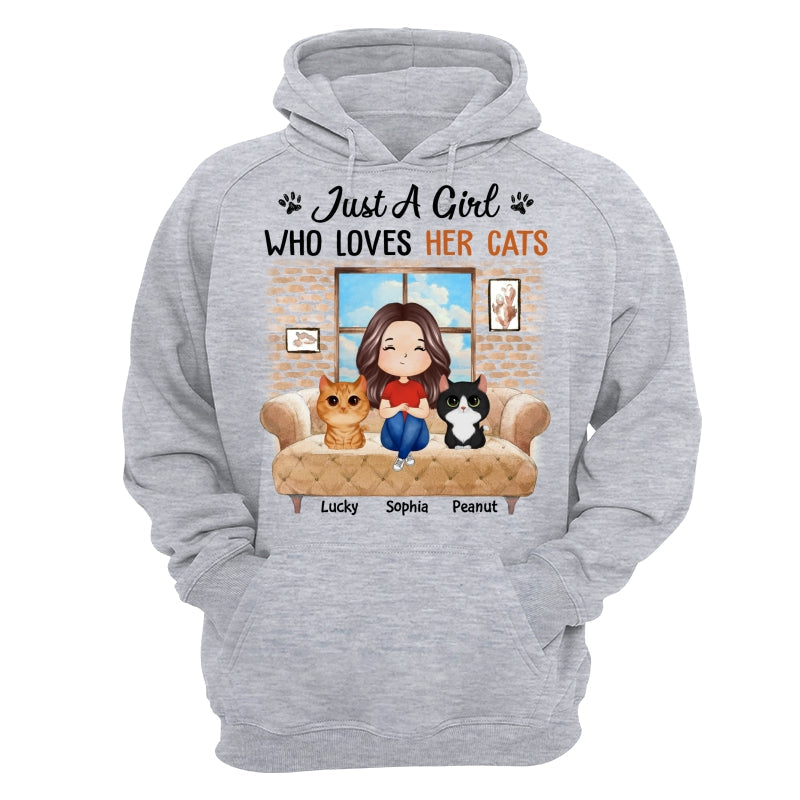 Just A Girl Who Loves Cats Watercolor Woman And Watercolor Cute Cats Sitting By The Window Personalized Shirt