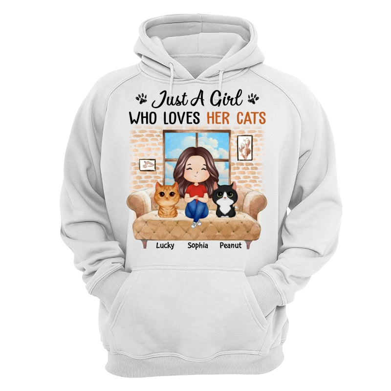 Just A Girl Who Loves Cats Watercolor Woman And Watercolor Cute Cats Sitting By The Window Personalized Shirt