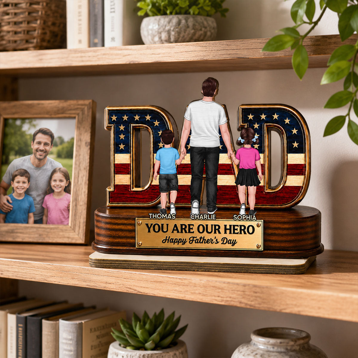 Nation Flag Dad And Kids You Are Our Hero - Personalized 2-Layered Wooden Plaque - Gift For Dad, Husband