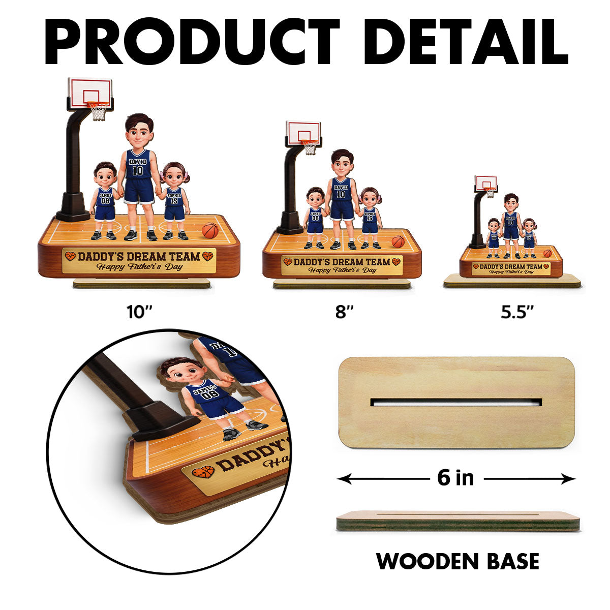 Basketball Daddy's Dream Team - Personalized 2-Layered Wooden Plaque - Gift For Dad, Husband