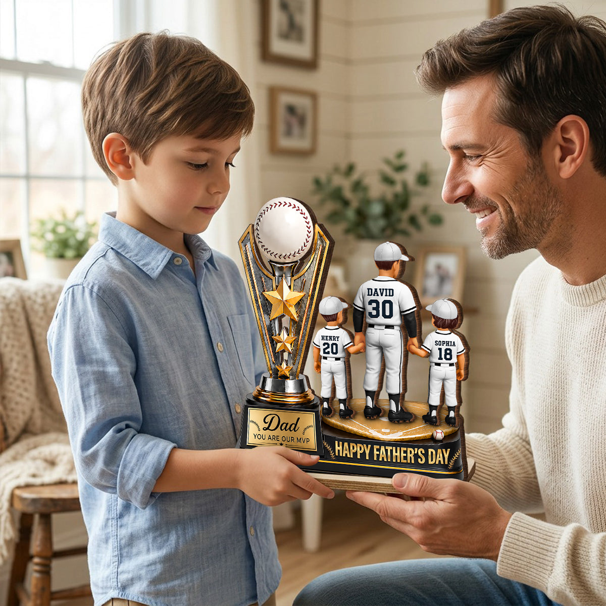 Baseball MVP Dad Trophy - Personalized 2-Layered Wooden Plaque - Gift for Dad, Husband