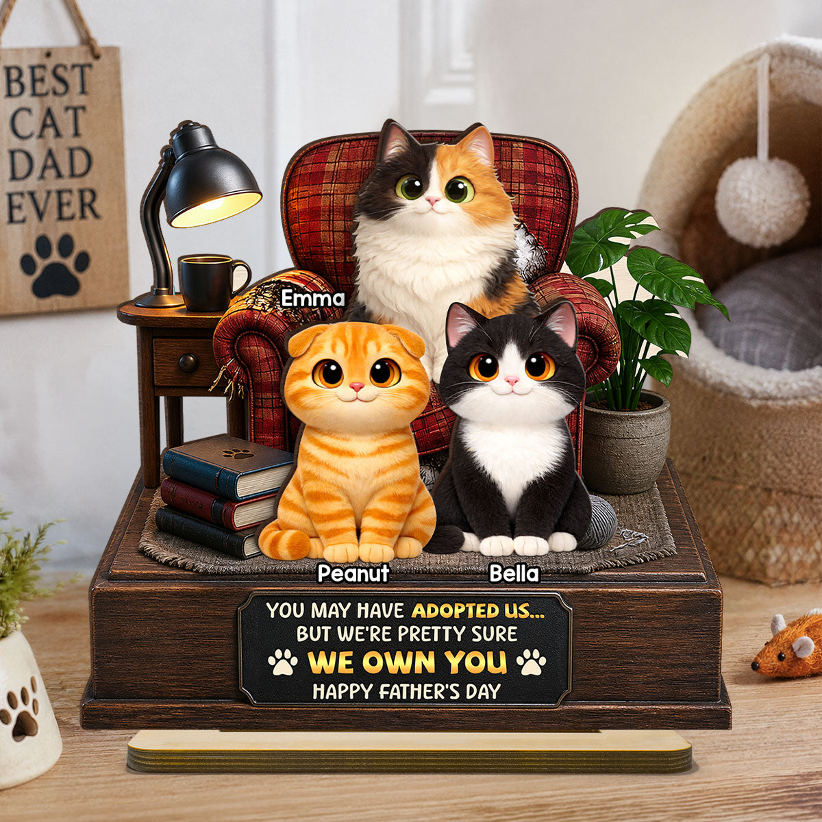 Pretty Sure We Own You - Personalized 2-Layered Wooden Plaque - Funny Gift for Cat Dad